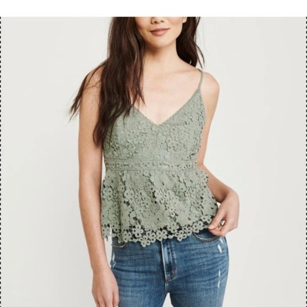 Abercrombie & Fitch Sage Green Floral Lace‎ Cami Peplum Top Y2K